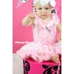 Light Pink Baby Pettitop Light Pink White Damask Ruffles Light Pink Bows & Sparkle Bling Rhinestone Barbie Princess & Light Pink White Damask Newborn Pettiskirt & White Headband White Silk Bow BG155